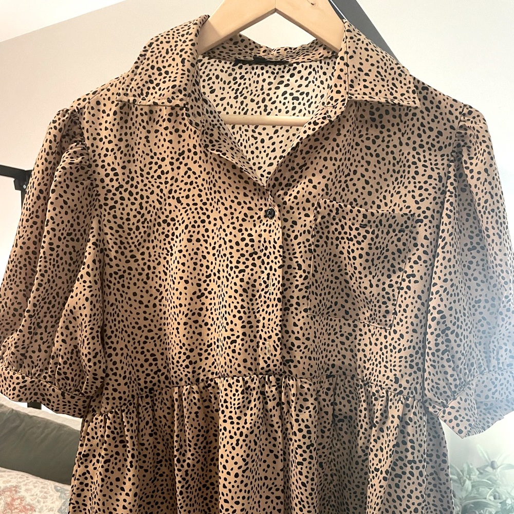 Leopard Olive Ave button up baby doll top